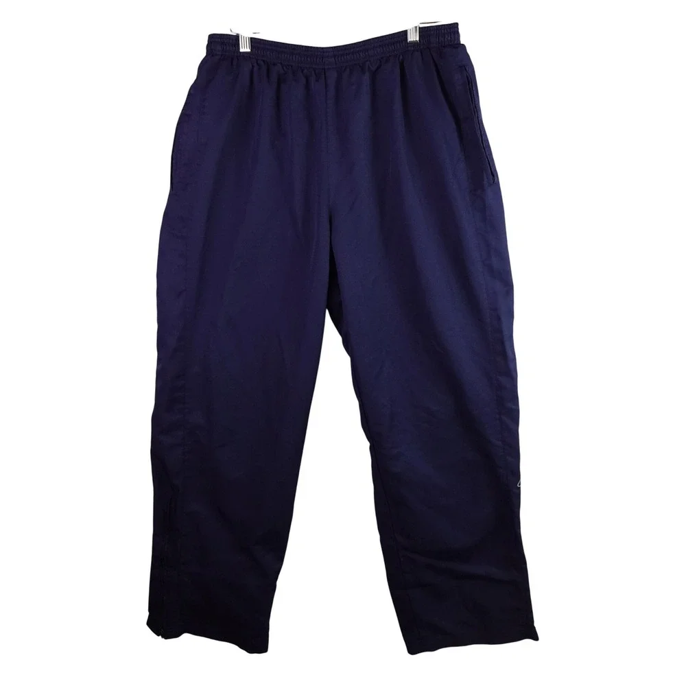 Reebok Mens Navy Blue Track Pants Elastic Waist Side Zip Athletic Joggers Large